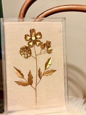 Gold 3 Leaf Floral Art with Clear Acrylic Frame